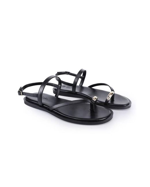 OFF THE HOOK White Tia Leather Toe Loop Backstrap Flat Sandals
