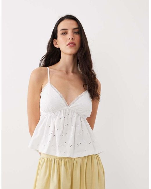 ASOS White Lace Detail Broderie Babydoll Vest