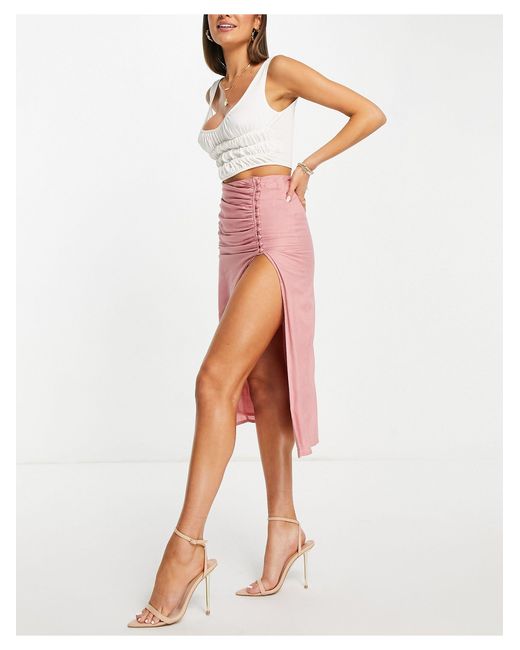 Jupe mi-longue drap?�e fendue sur la cuisse boutonn?�e sur le c?�t?� - p?�le ASOS en coloris Rose | Lyst