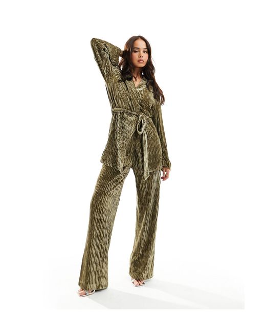 Y.A.S Green High Waisted Textured Velvet Trousers Co-ord