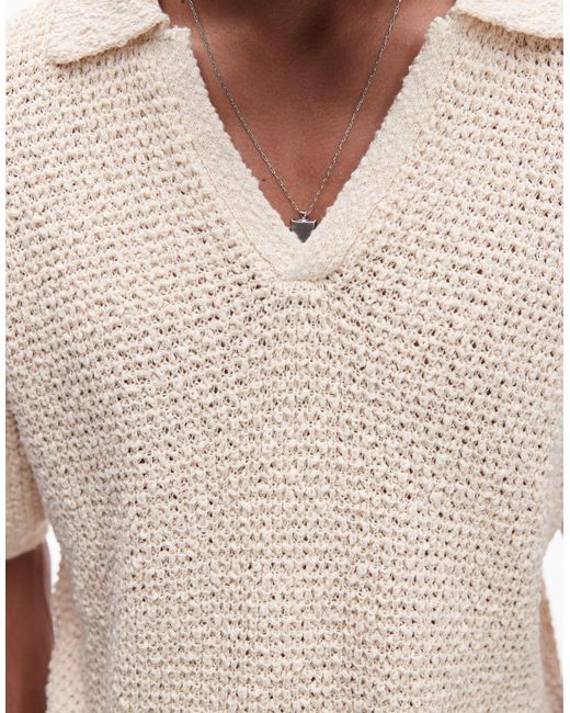 Topman Natural Knitted Cotton Revere Polo for men