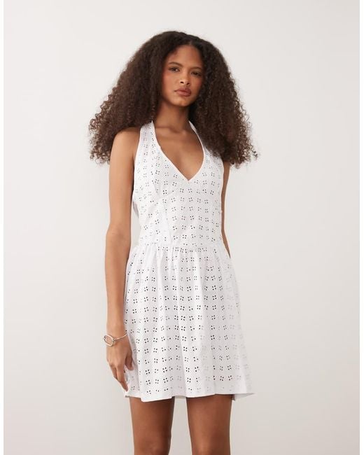 Miss Selfridge Natural Broderie Halterneck Corset Mini Dress