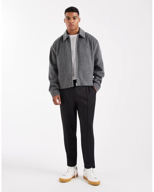ASOS Gray Salt And Pepper Wool Look Harrington for men