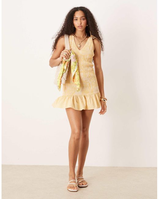 ASOS Natural – gerafftes minikleid