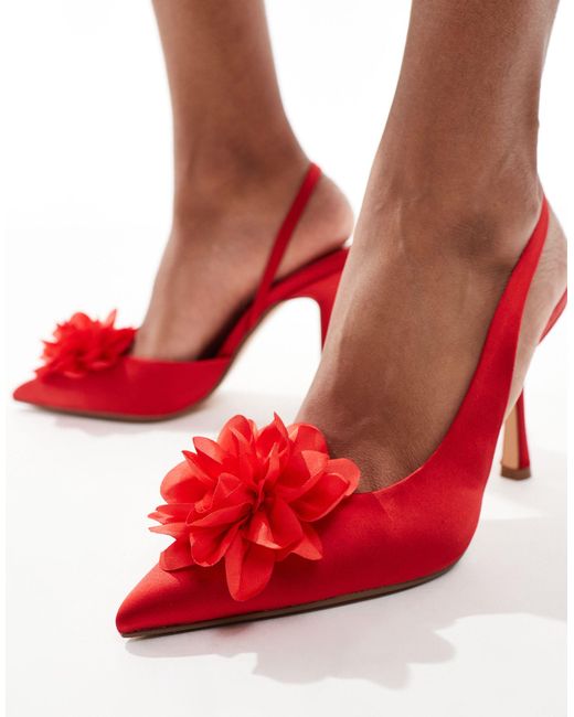 Glamorous Red Slingback Heeled Shoes With Flower