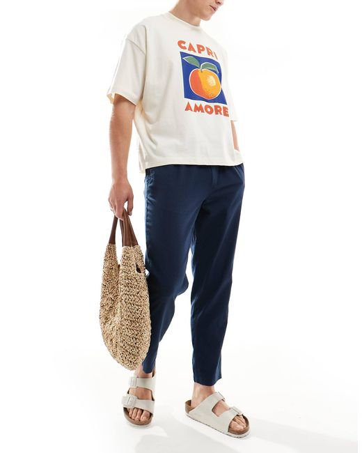 Pantalon en lin coupe ajustée fuselée à cordon Jack & Jones pour homme en coloris Blue