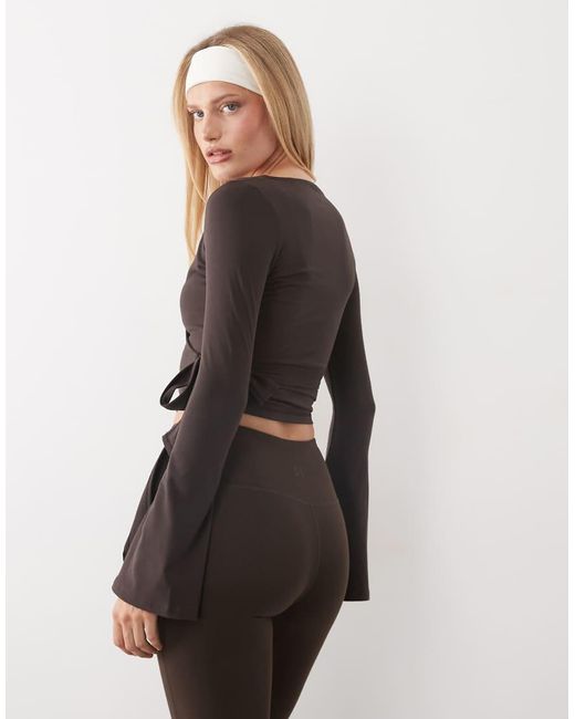 4505 Gray Ballet Wrap Flared Sleeve Top