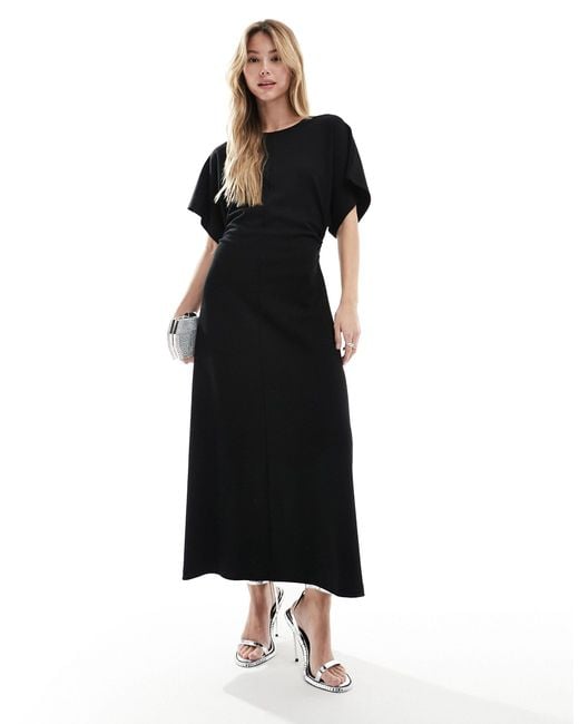 & Other Stories Black Jersey Midaxi Dress With Extended Shoulder