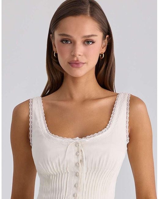 House Of Cb Blue Effie Sateen + Lace Trim Contour Top