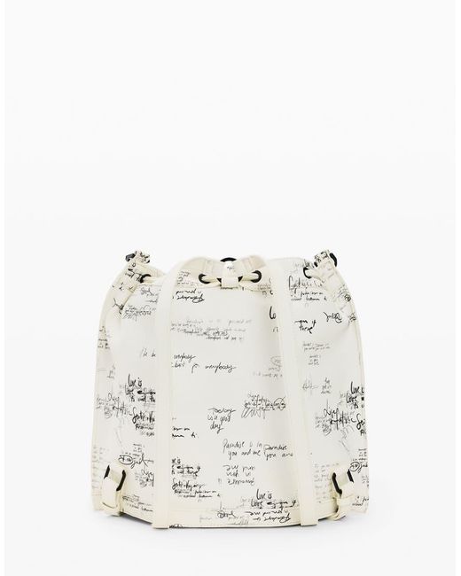 Desigual White Medium Backpack Lettering