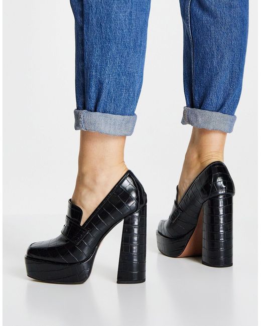 ASOS Pippin Platform Heeled Loafers in Black - Lyst