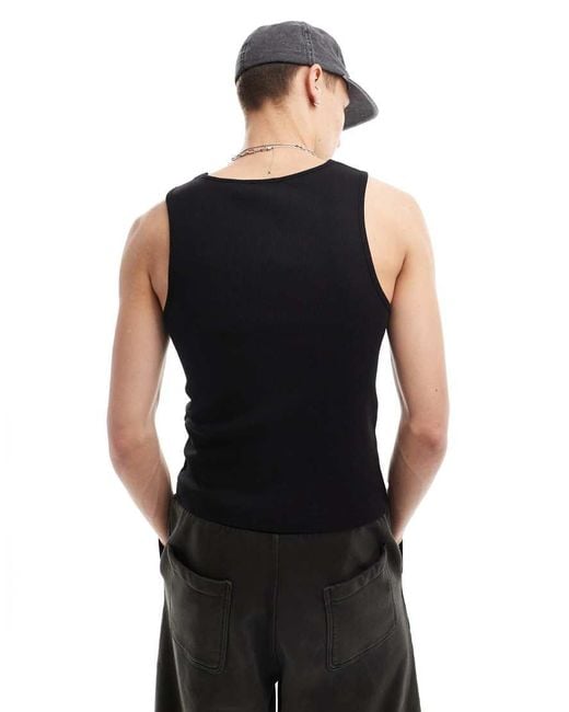 Collusion Black Ribbed Singlet for men