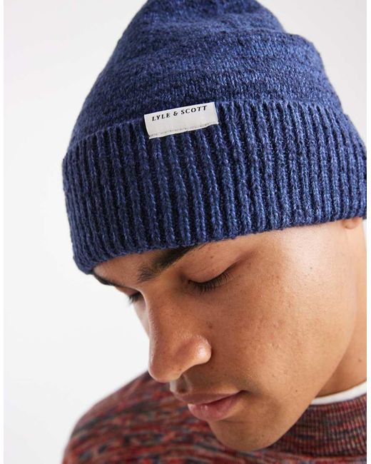 Lyle & Scott Blue Multi Marl Beanie for men