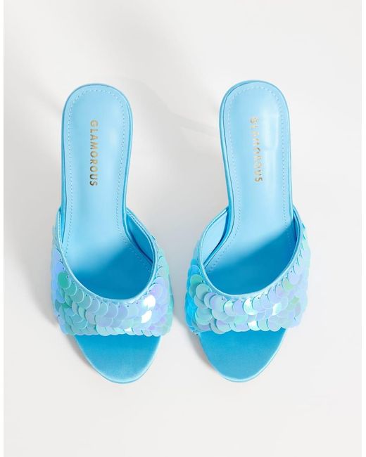 Glamorous Blue Heeled Sandals With Sequins