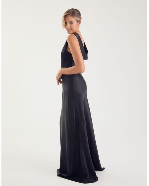 Six Stories Blue Bridesmaid Satin Cowl V Back Maxi Dress