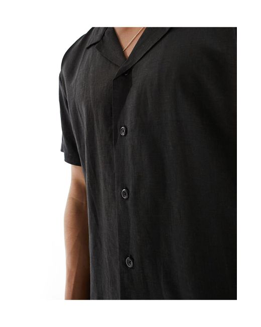 South Beach Black Linen Blend Beach Shirt for men