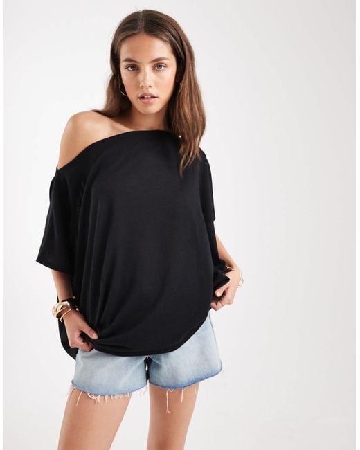 ASOS Black Textured Semi Sheer Knit Off Shoulder Cape Top