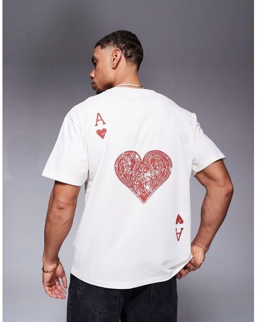 ADPT White Oversized T-shirt With Ace Of Hearts Backprint for men