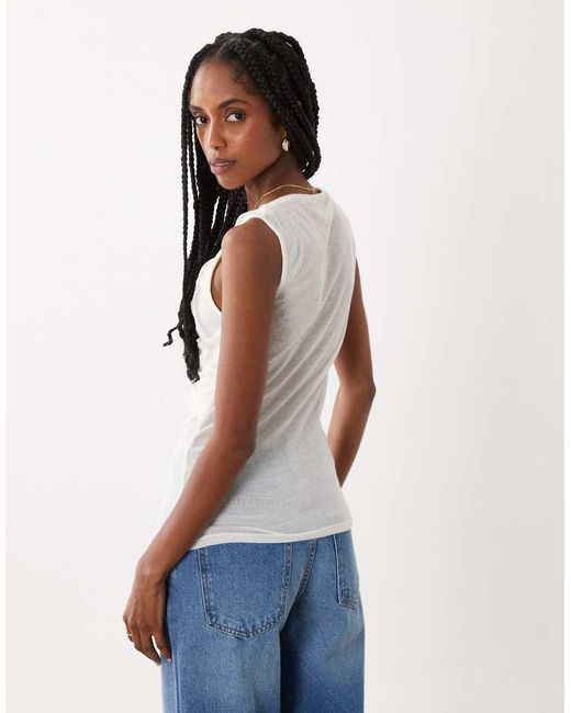 ASOS Blue Soft Semi Sheer Tank With Ruched Bust Overlay