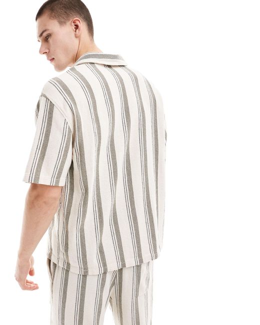 Bershka White Textured Stripe Co-ord Shirt for men