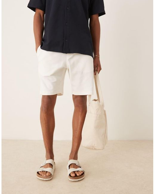 Mango White Jersey Smart Drawstring Shorts for men