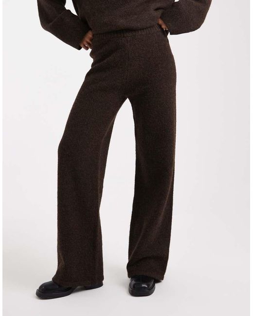 4th & Reckless Brown Wool Feel Knitted Wide Leg Trouser Co-Ord