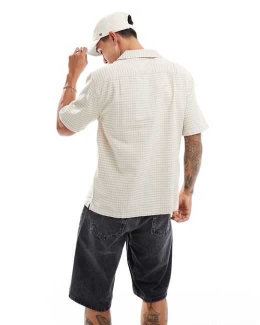 Chemise à carreaux vichy avec col à revers et manches courtes - fauve Abercrombie & Fitch pour homme en coloris White