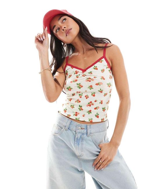 Daisy Street White Printed Cropped Cami Top