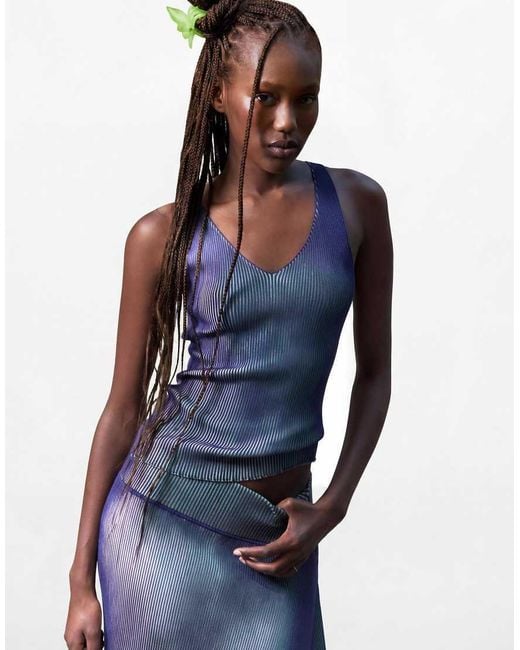 Desigual Blue Long Iridescent Knit Skirt