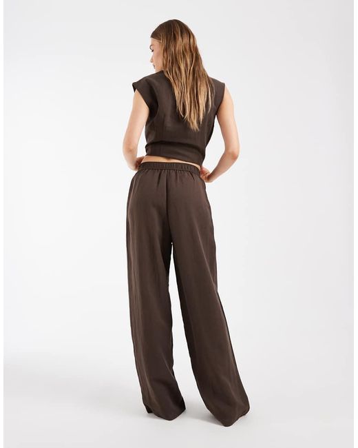 Object Brown Linen Look Tailored Pleat Front Loose Fit Trouser Co-ord