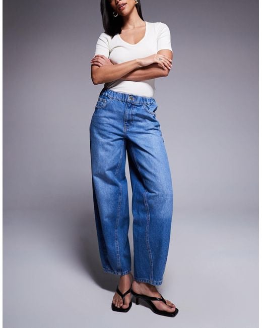 River Island Blue Elasticated Barrel Jeans