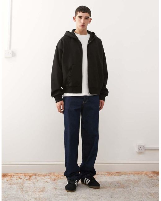 Weekday Black Oversized Zip Through Hoodie for men