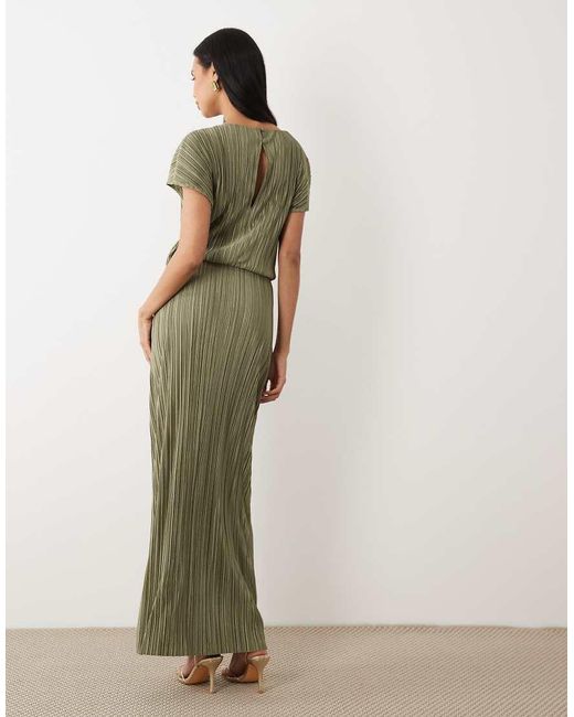 ASOS Green Plisse Draped Waist Midi Dress