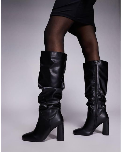 SIMMI Black Simmi London Hanzel Wide Fit Ruched Block Heeled Knee Boots