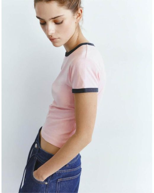 Pull&Bear Blue Short Sleeve Ribbed T-shirt