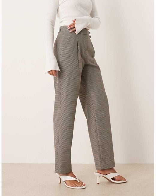 Abercrombie & Fitch Zachte Broek Met Hoge Taille, Rechte Pijpen En Pied-De-Poule-Motief in het Natural