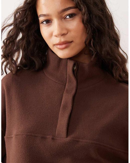 ASOS Brown Supersoft Funnel Neck Top With Bubble Hem