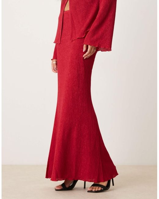 Pretty Lavish Red Evalina Crinkle Maxi Skirt Co-ord