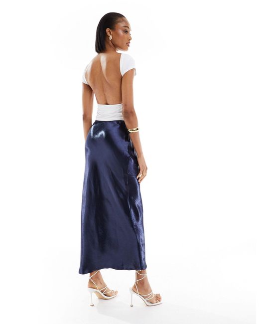 ASOS Blue Asos Design Tall Satin Bias Midi Skirt
