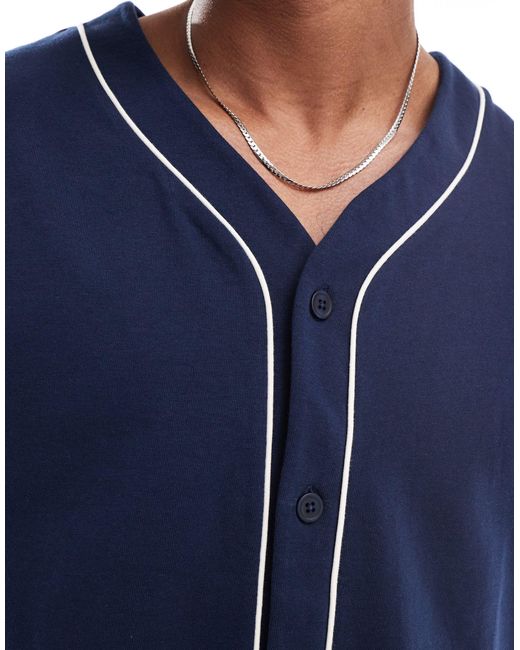 T-shirt oversize boutonné à liserés contrastants style baseball ASOS pour homme en coloris Blue