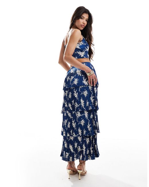 Abercrombie & Fitch Blue Co-ord Tiered Floral Print Satin Maxi Skirt