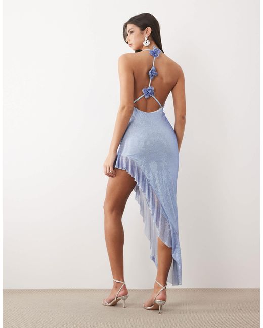 oh polly blue bodycon dress Embellished Bandeau Cowl Neck Maxi Dress in Sky Blue