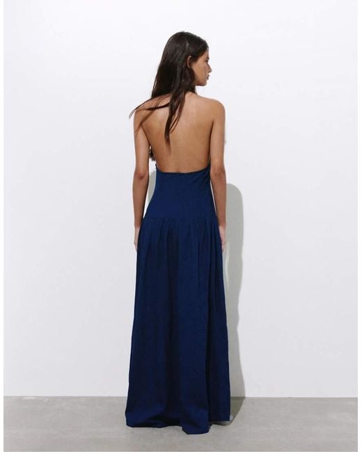 Pull&Bear Blue Long Halter Denim Dress