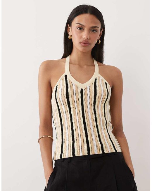 ASOS Gestreepte Haltertop Met Bies in het Black
