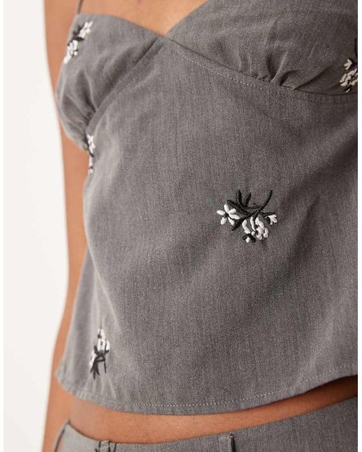 Motel Gray Madira Floral Ebroidered Co-ord Cami Top