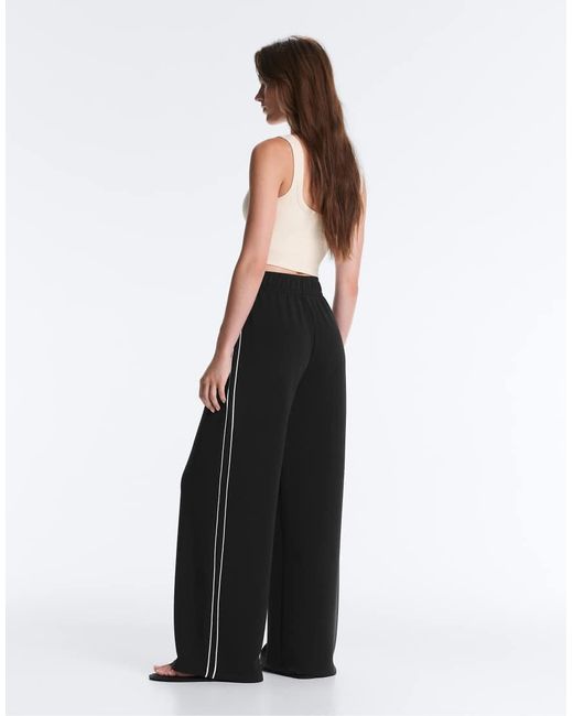 Oysho White Wide-Leg Modal Piping Trousers