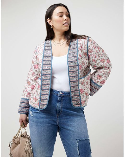 River Island Blue Plus Quilted Floral Jacket