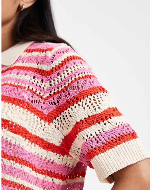 ONLY Red Short Sleeve Crochet Cardigan