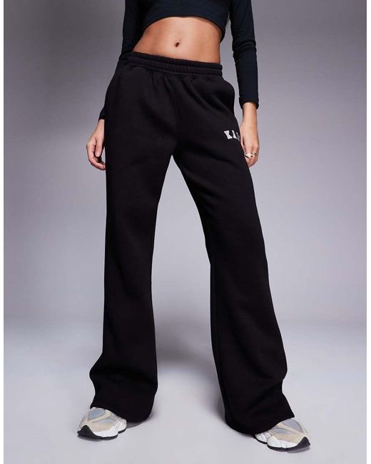 Kaiia Blue Petite Cotton Blend Embroidered Logo Wide Leg Trackies