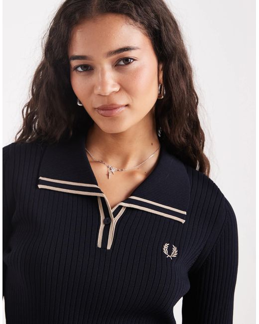 トップス FRED PERRY Ribbed Polo Shirt Fred Perry Ribbed Knitted Polo Shirt in Blue | Lyst Canada